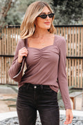 Cora Square Neck Ribbed Fit Long Sleeve Top-0