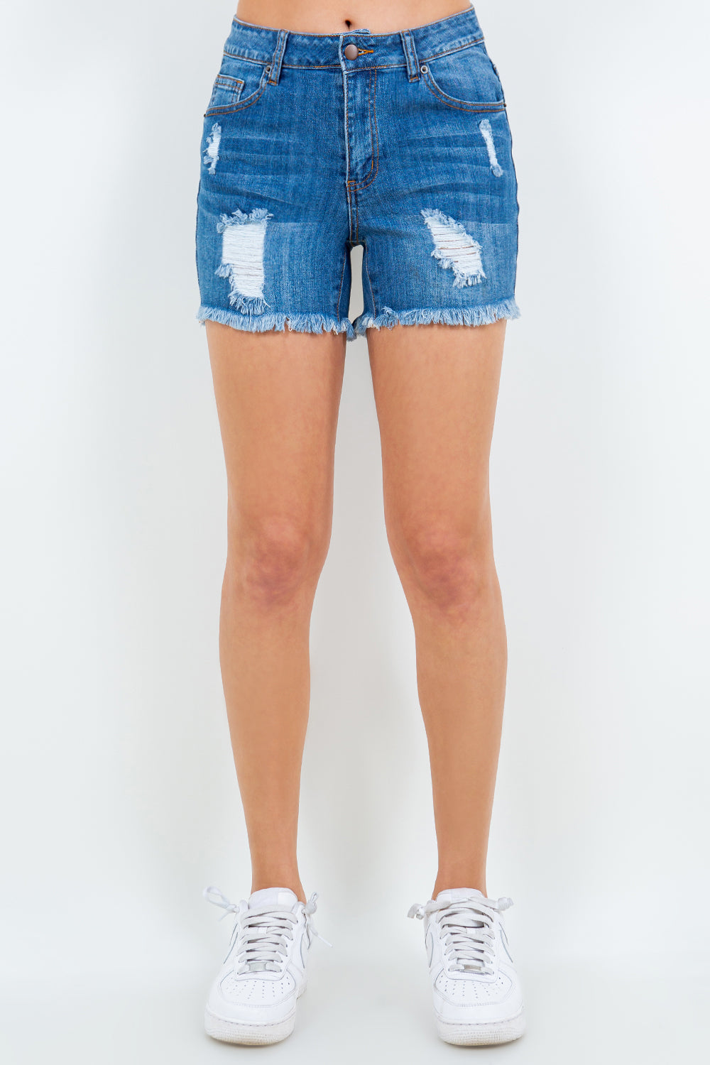 American Bazi High Waist Distressed Frayed Denim Shorts-0