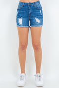 American Bazi High Waist Distressed Frayed Denim Shorts-0