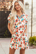 Rayne Floral Split Neck Puff Short Sleeve Tiered Dress-0