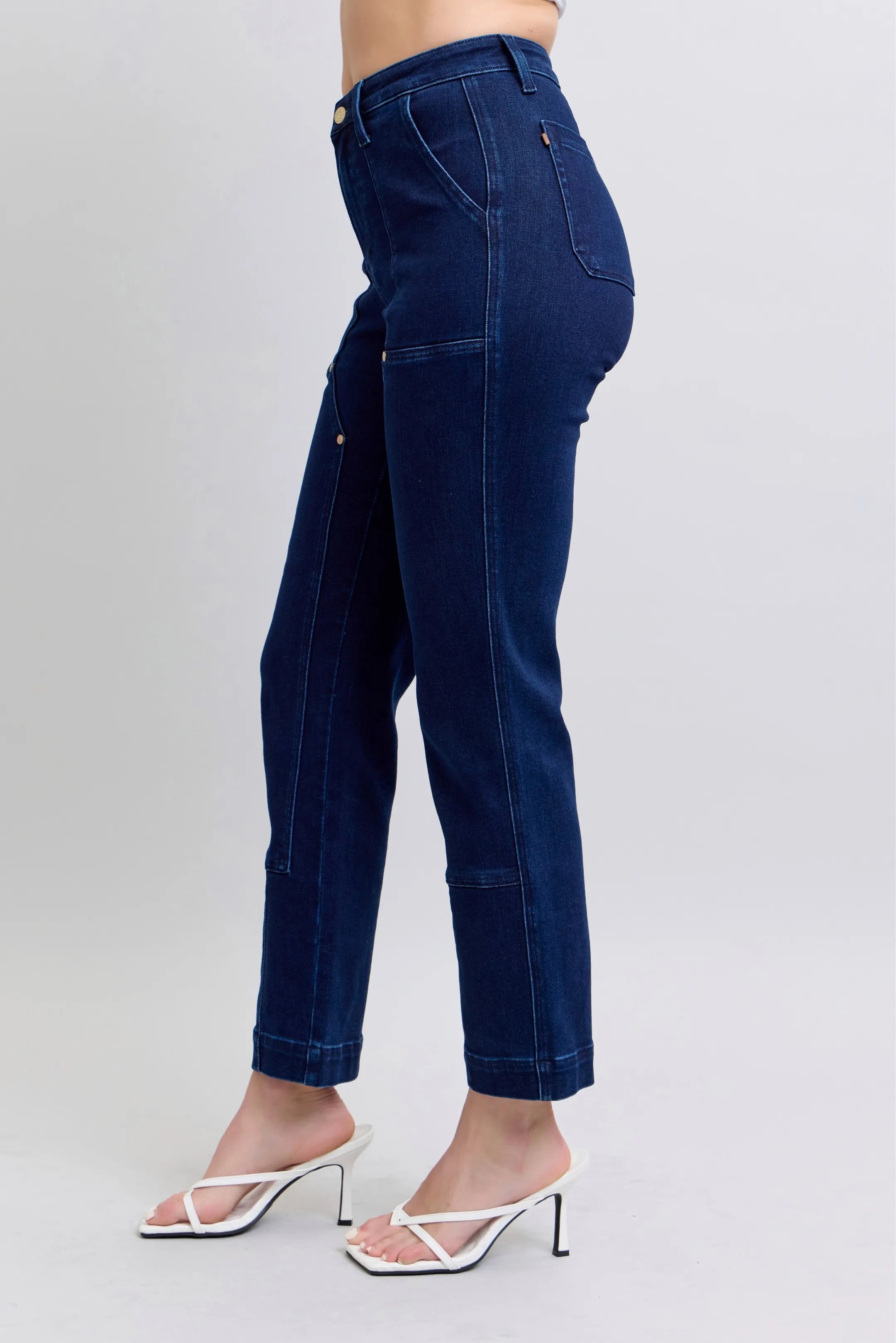Judy Blue Full Size Hw Work Wear Knee Patch Straight Jeans Plus Size-3