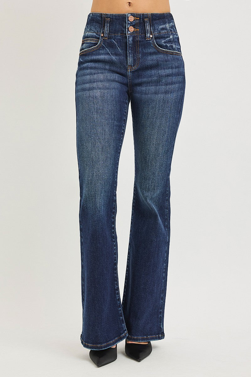 RISEN High Rise Flare Jeans With Seam Detail Waistband-2