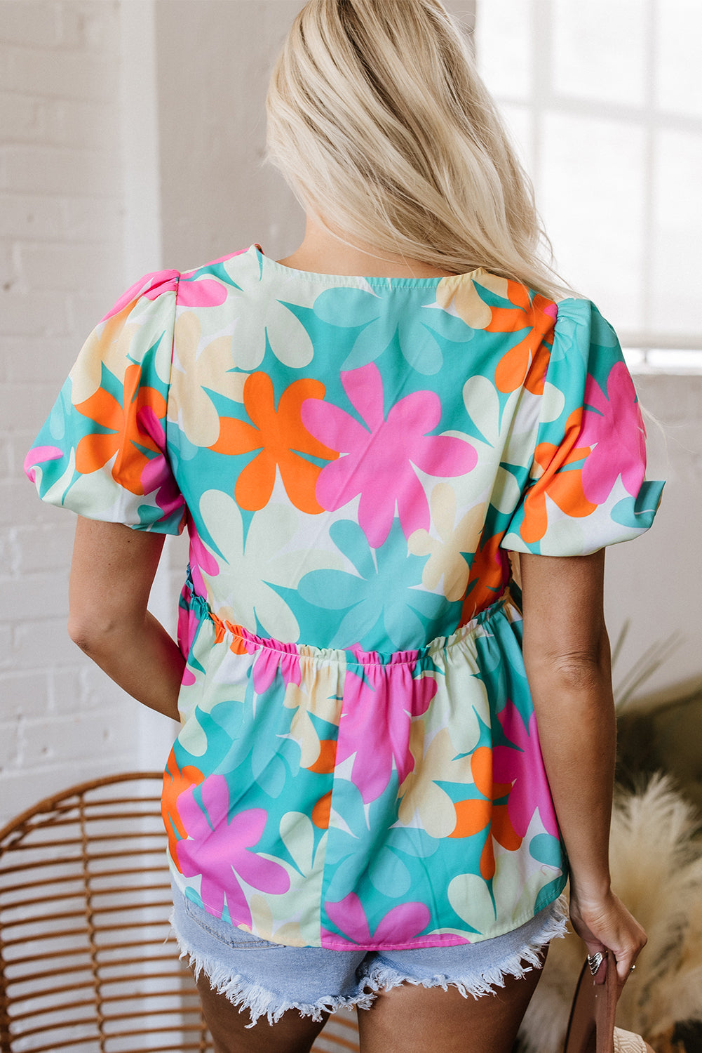 Kathryn Bubble Sleeve Peplum Blouse-1