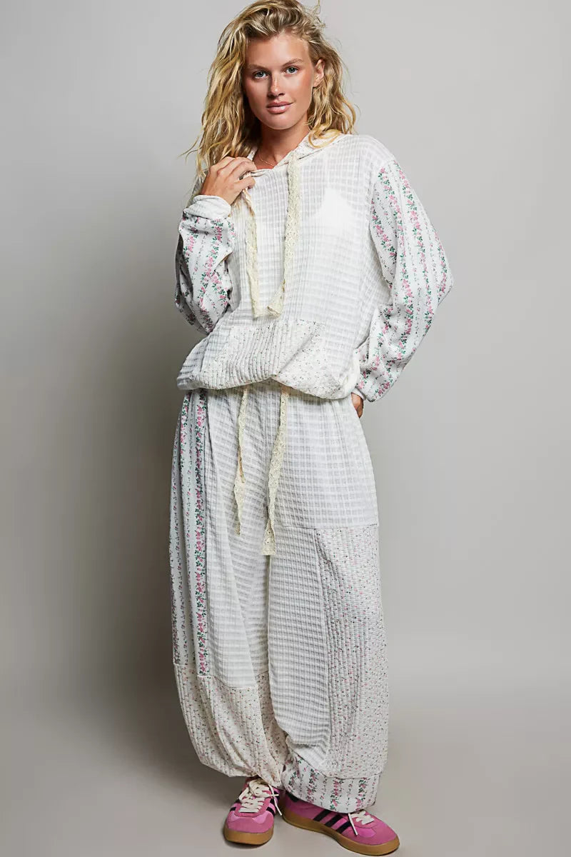 POL Patchwork Mixed Knit Wide Leg Pants-3
