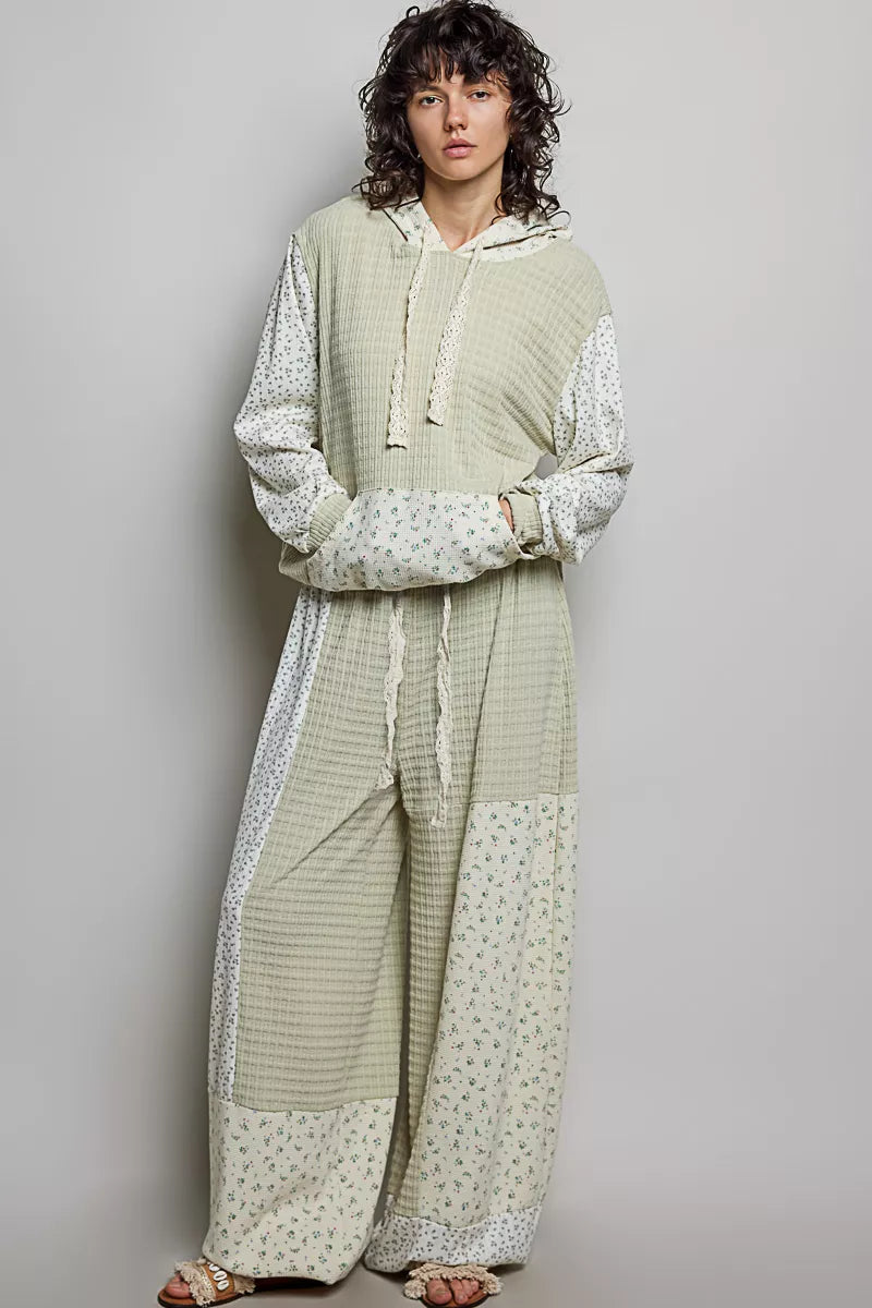 POL Patchwork Mixed Knit Wide Leg Pants-3