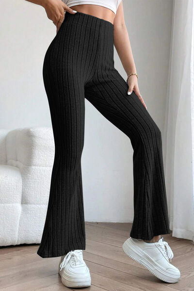 Basic Bae Full Size Ribbed High Waist Flare Pants-3