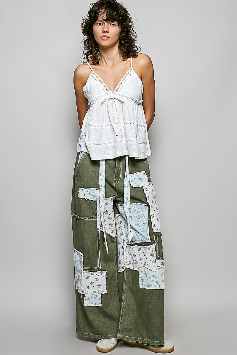 POL V-Neck Embroidered Trim Ruffled Cami-4