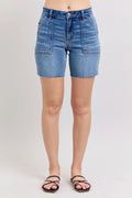 Judy Blue Full Size Mid Rise Bermudas Denim Shorts W/ Back Flap Pockets Plus Size-0