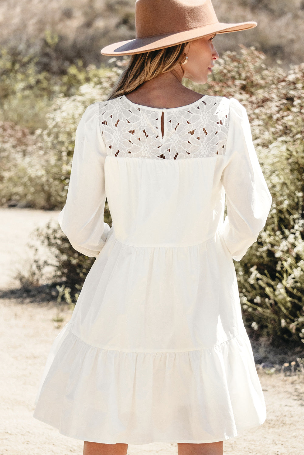 Whitley Floral Lace Patchwork Tiered Mini Dress-1
