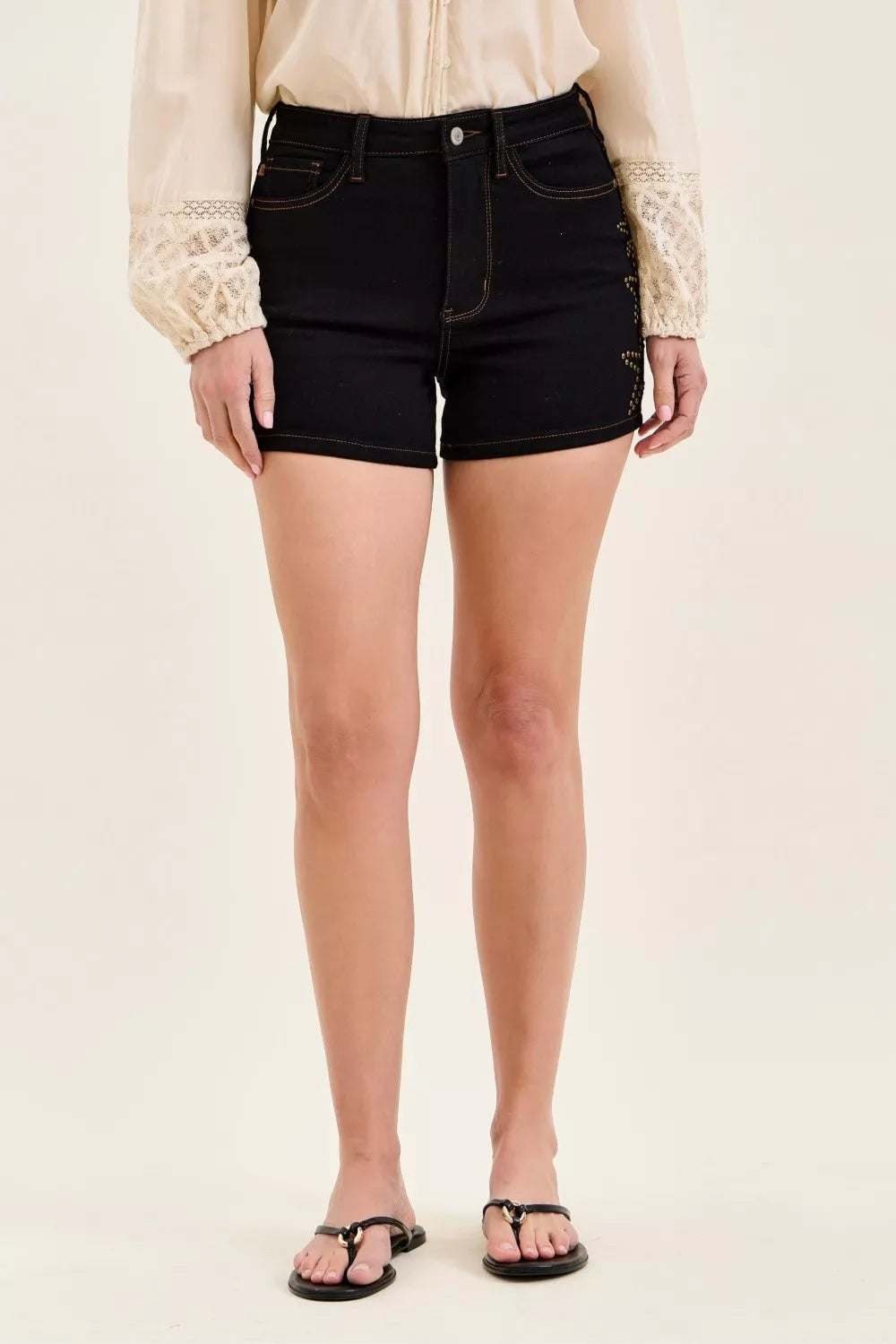 Judy Blue High Waist Slim Denim Short with Star Studded-0