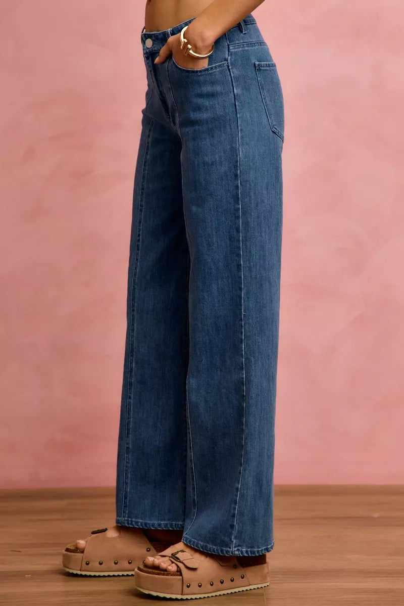 SO ME Seam Detail Mid Rise Stretch Denim Jeans-2