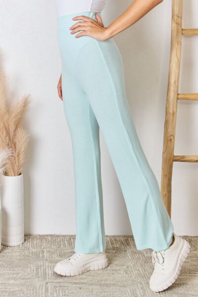 RISEN Full Size High Waist Ultra Soft Knit Flare Pants-2
