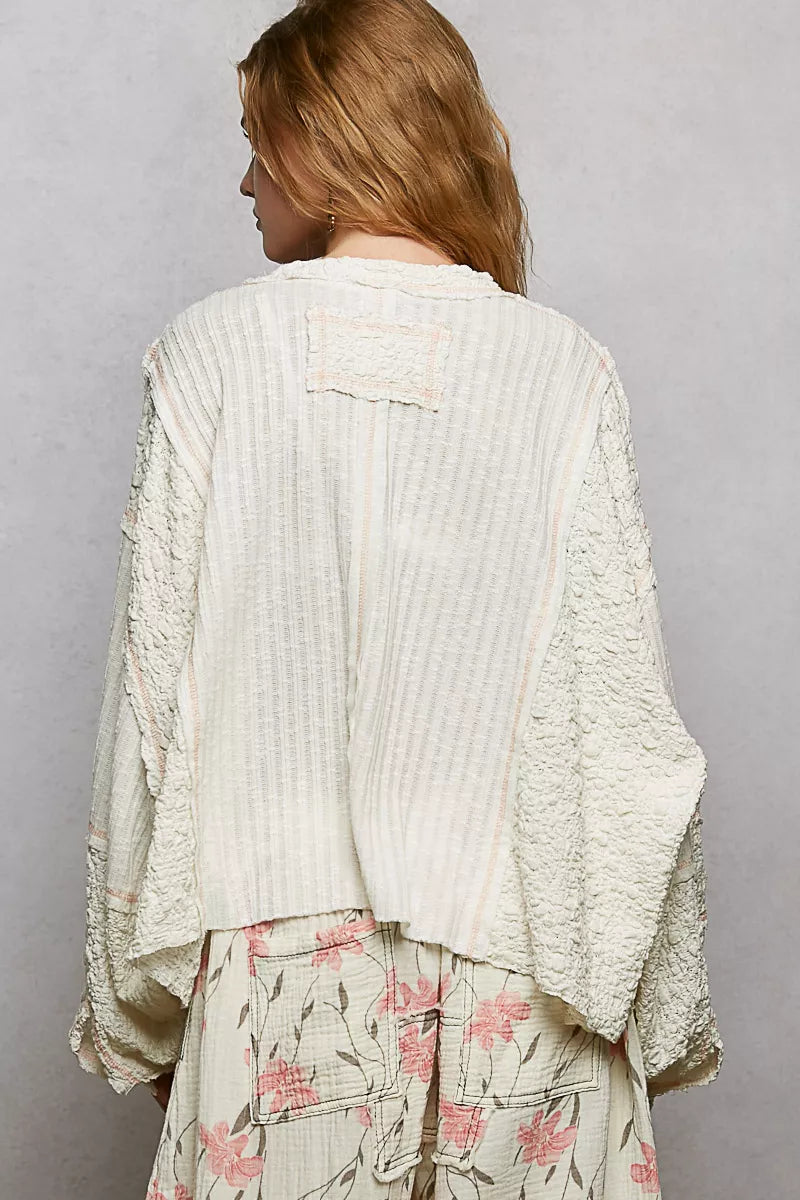 POL V-Neck Long Sleeve Top with Stitch Detail-2