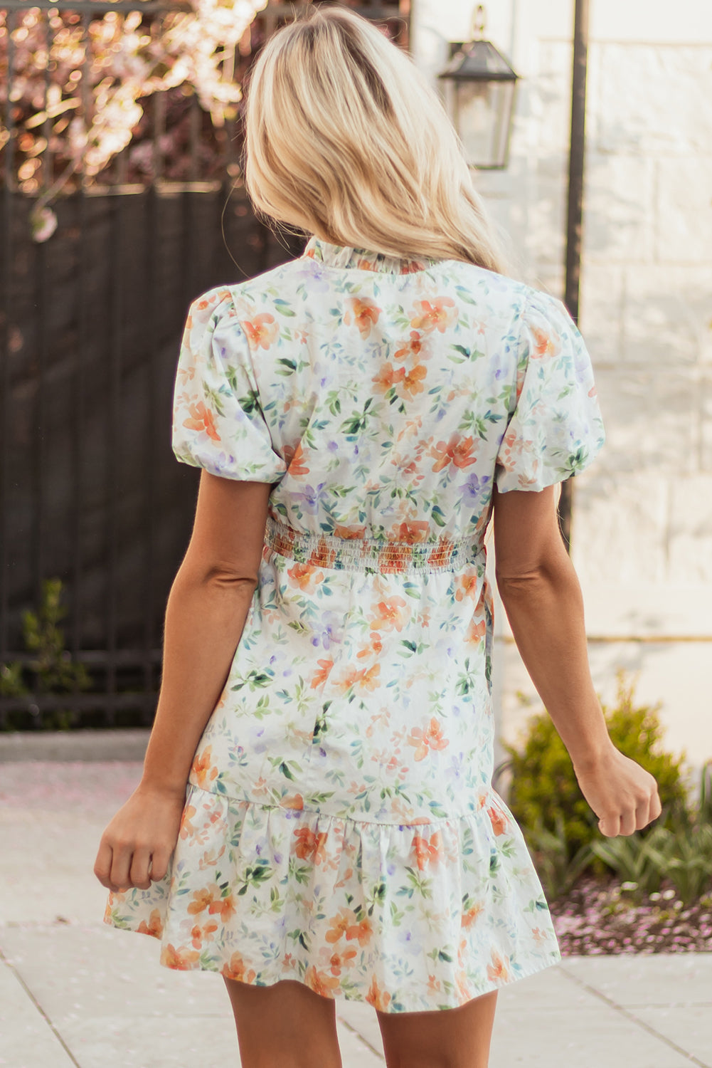 Katharine Floral Shirred High Waist Puff Sleeve Mini Dress-1