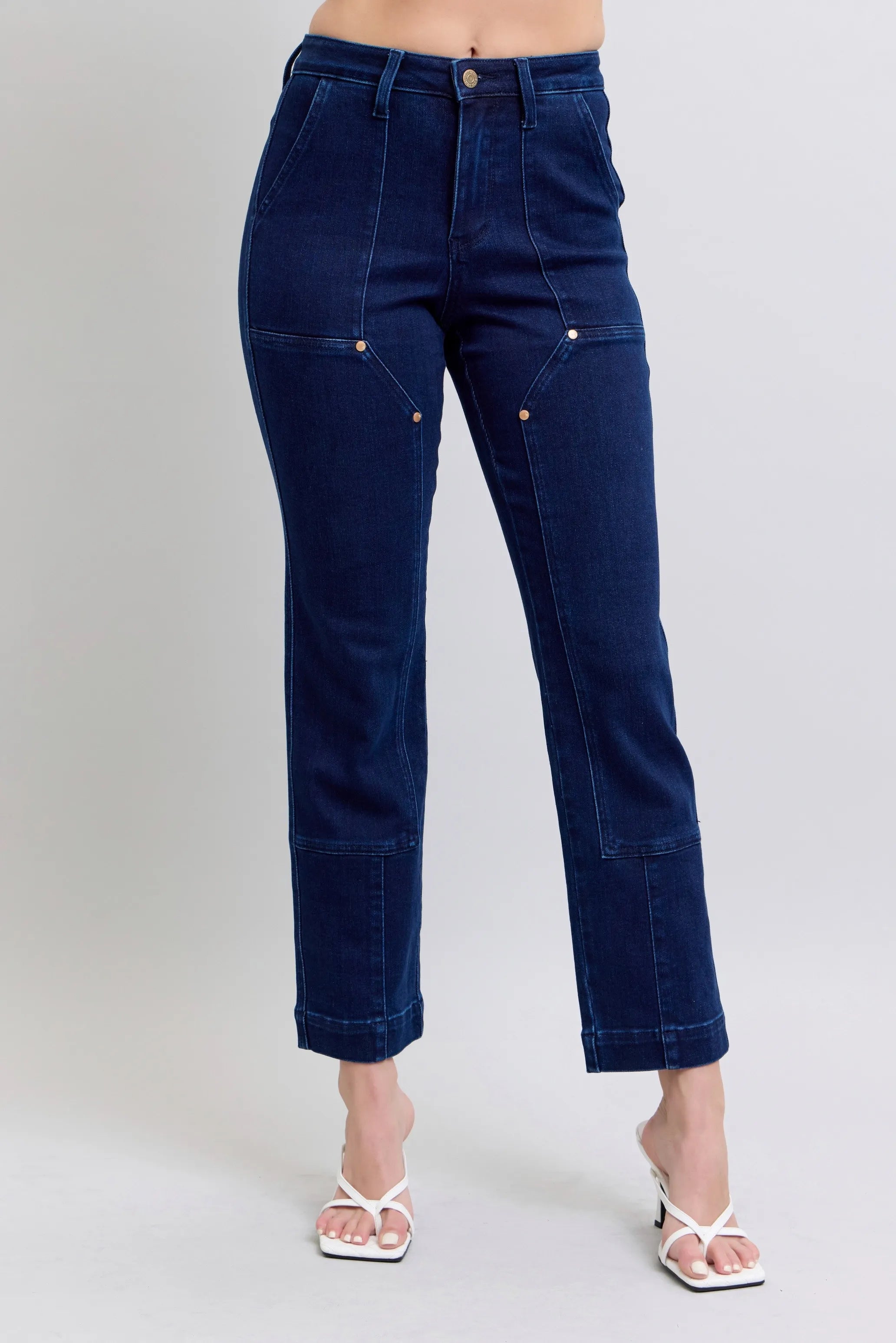 Judy Blue Full Size Hw Work Wear Knee Patch Straight Jeans Plus Size-0