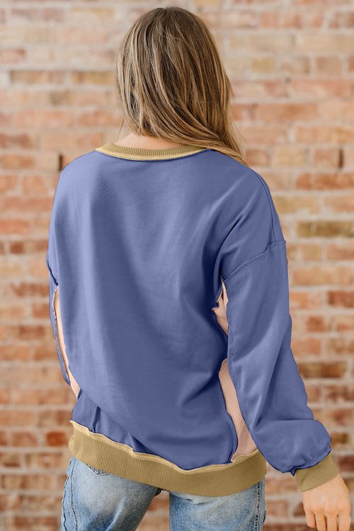 Alaina Waffle Patchwork Oversize Sweatshirt-1