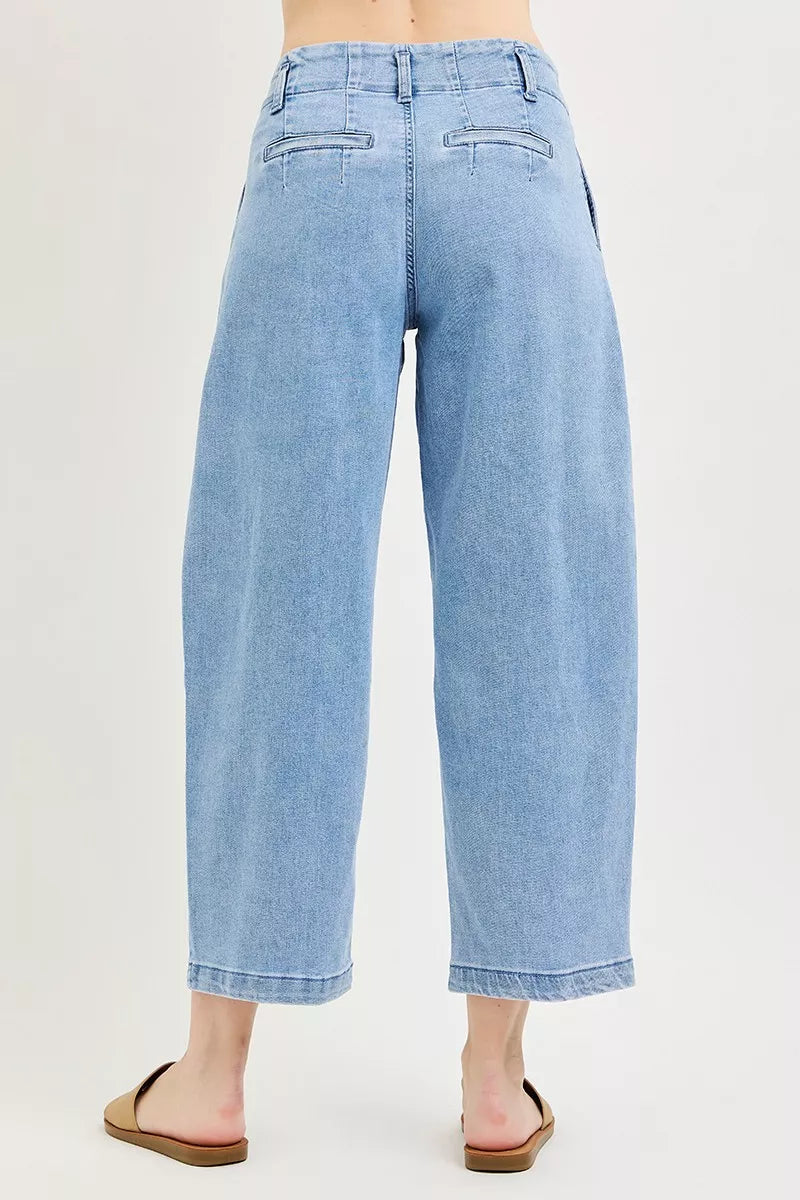 RISEN Slouchy Crop Barrel Pleated Jeans-4
