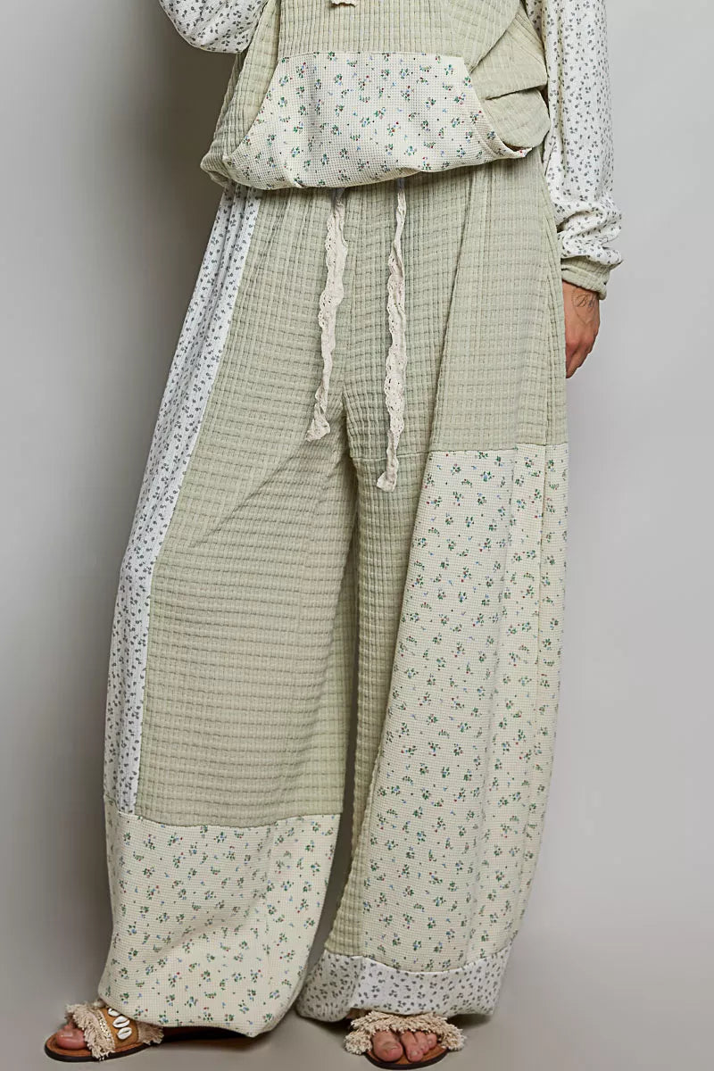 POL Patchwork Mixed Knit Wide Leg Pants-0