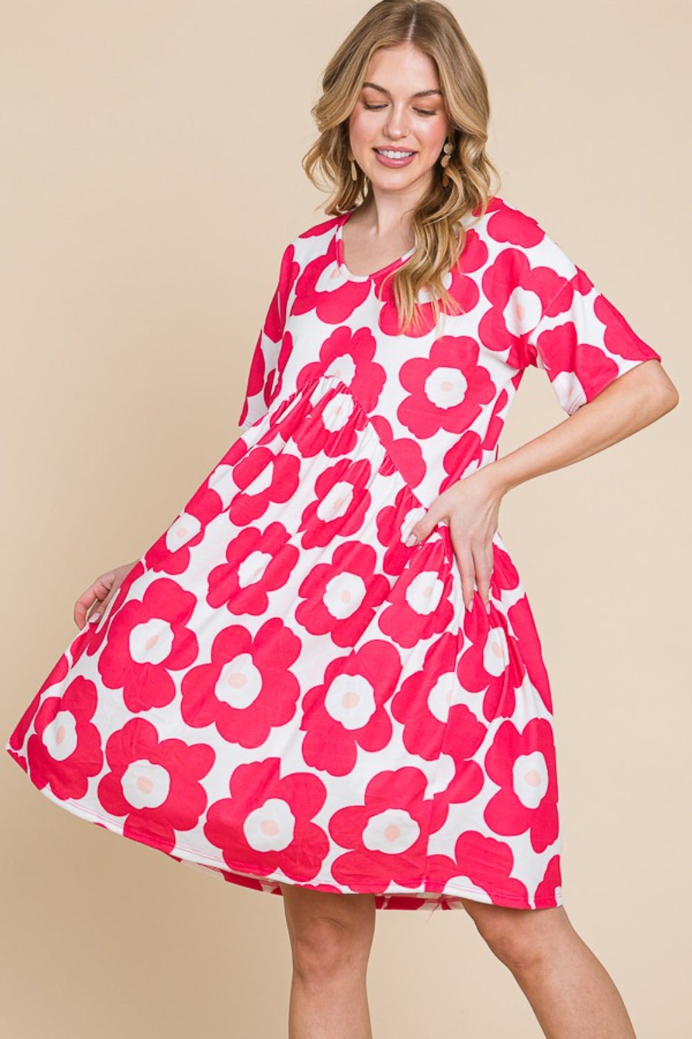 BOMBOM Flower Print Ruched Dress-2