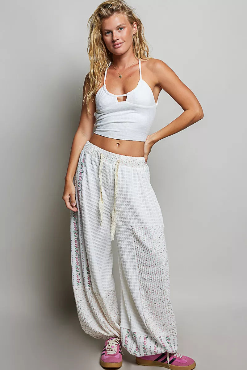 POL Patchwork Mixed Knit Wide Leg Pants-4