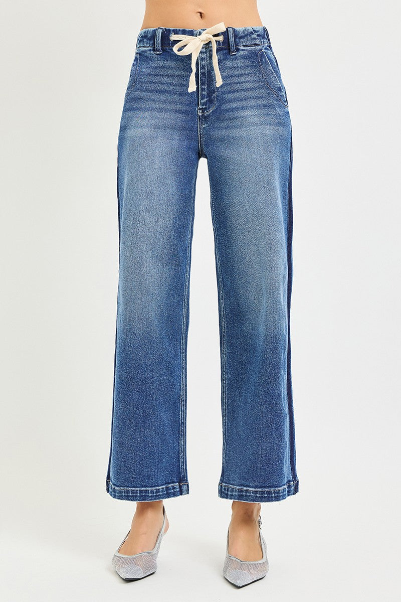 RISEN Elastic Band High Rise Cropped Wide Jeans-2