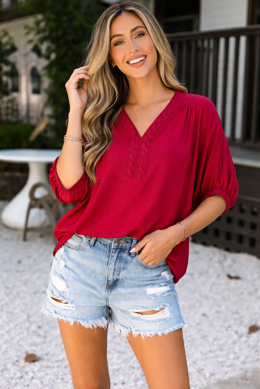 Willow Trim Half Sleeve Blouse-0