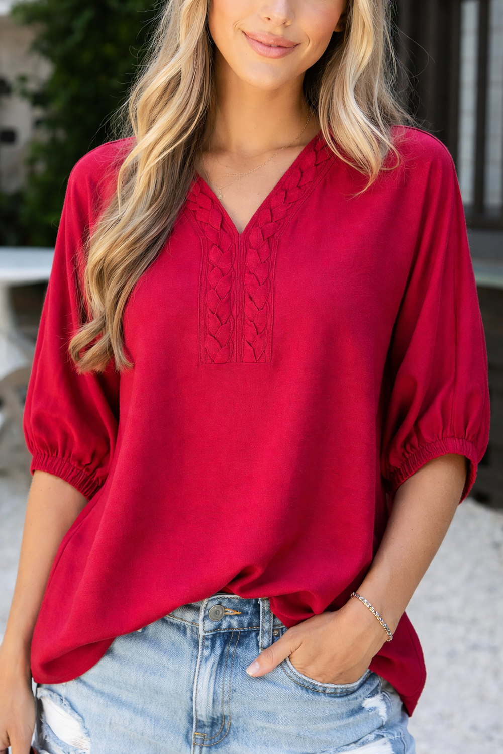 Willow Trim Half Sleeve Blouse-2