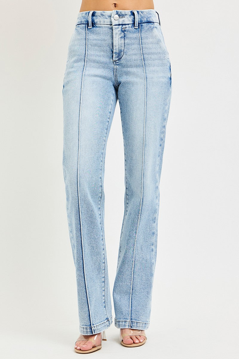 RISEN Tummy Control High Rise Straight Pin Tuck Jeans-2