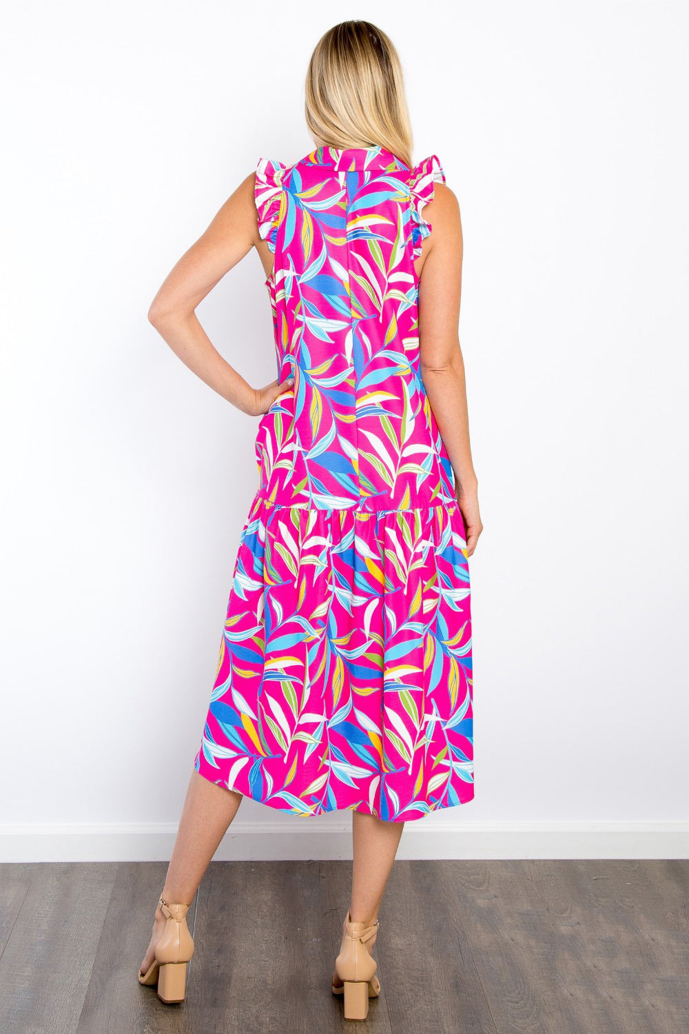 Be Stage Print Ruffled Midi Dress with Pockets-1