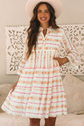 Winnie Bracelet Sleeve Slit Neck Ruffled Loose Dress-0