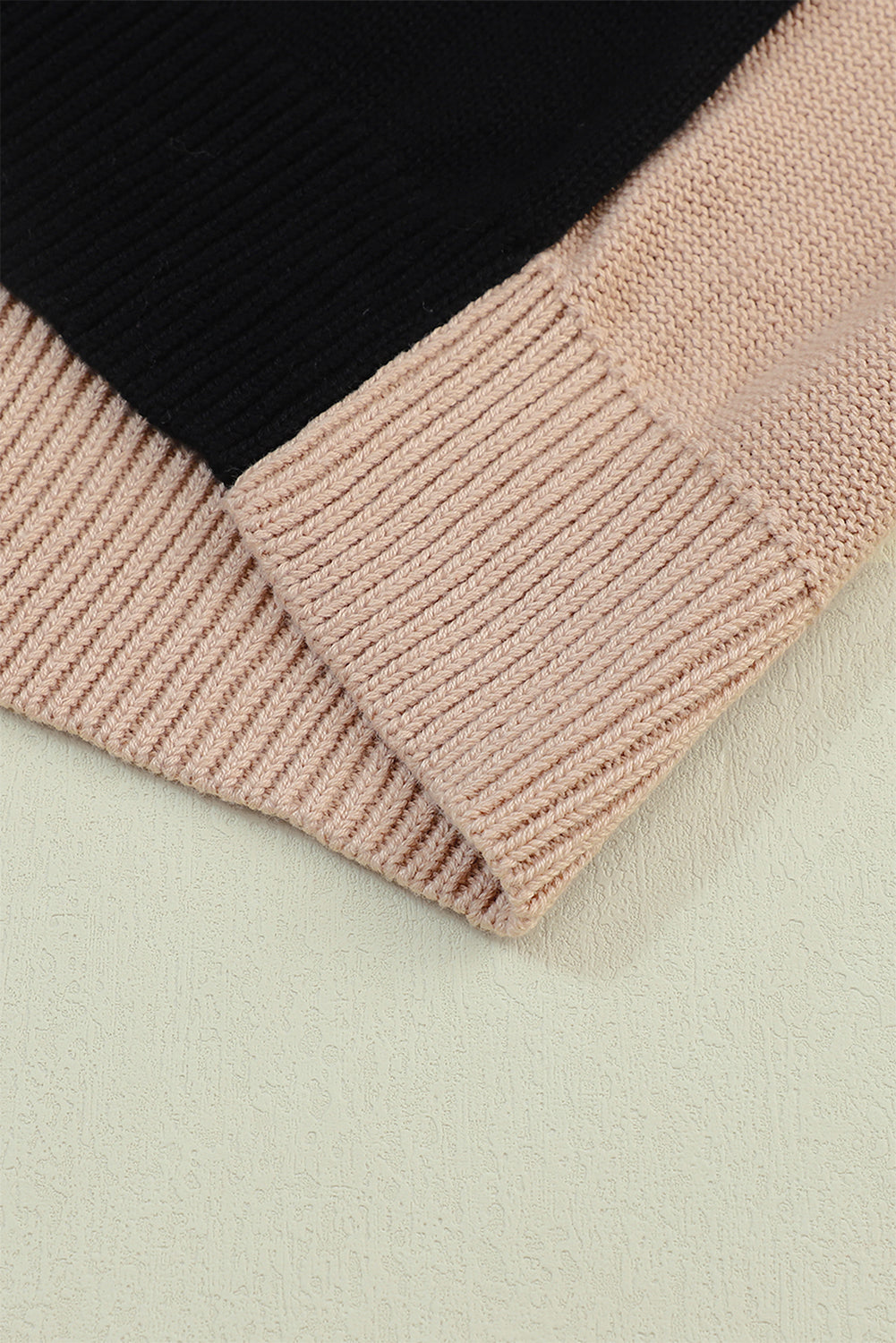 Black Colorblock Bishop Sleeve Ribbed Trim Sweater