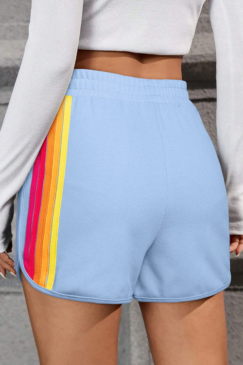 April Color Stripes Elastic High Waist Active Shorts-1