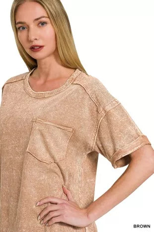 Zenana Halo Snow Washed Exposed Seam Top & Shorts Set-4