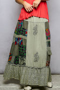 POL Printed Patchwork Embroidered Ruffled Skirt-0