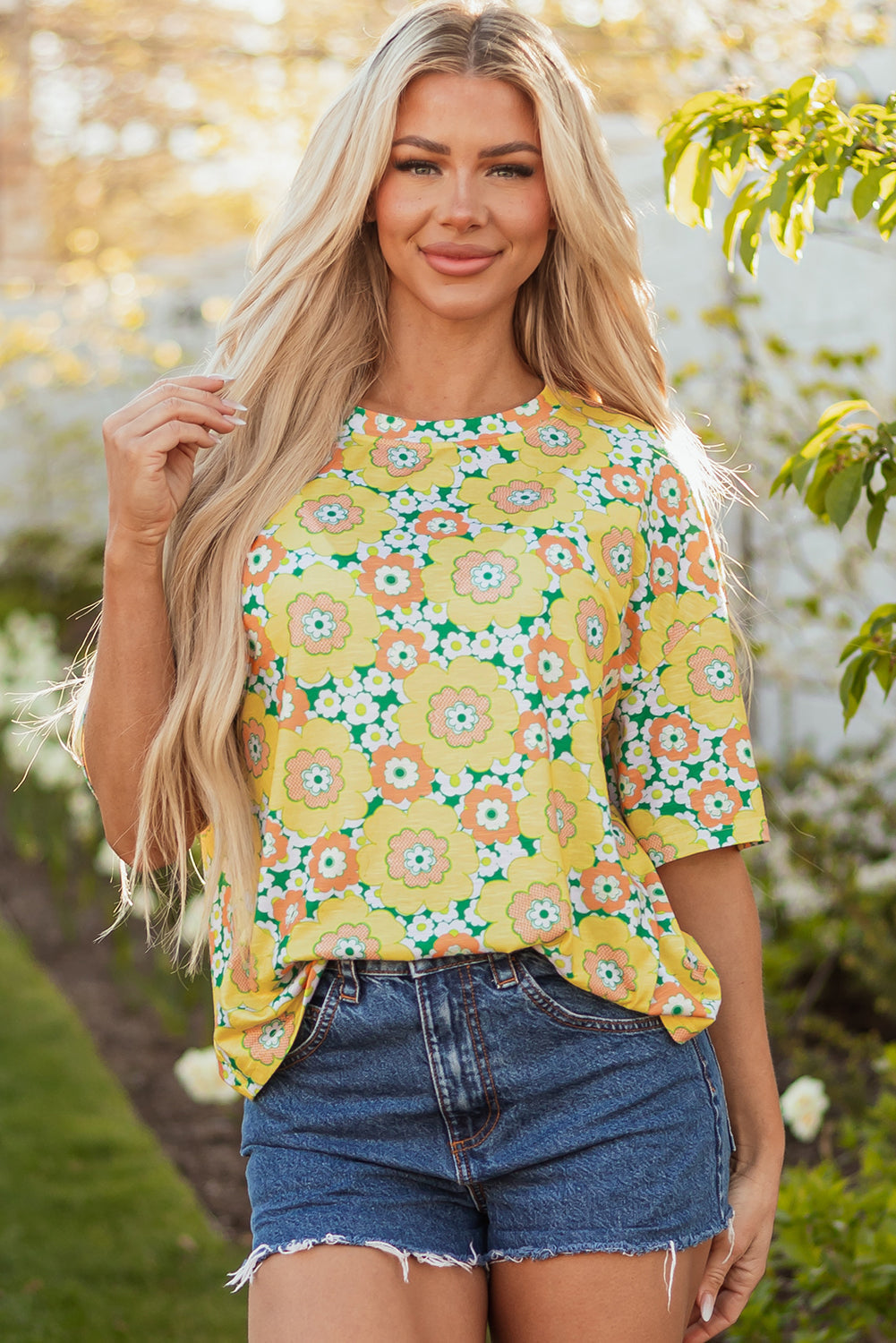 Elouise Flower Drop Shoulder Loose Top-0