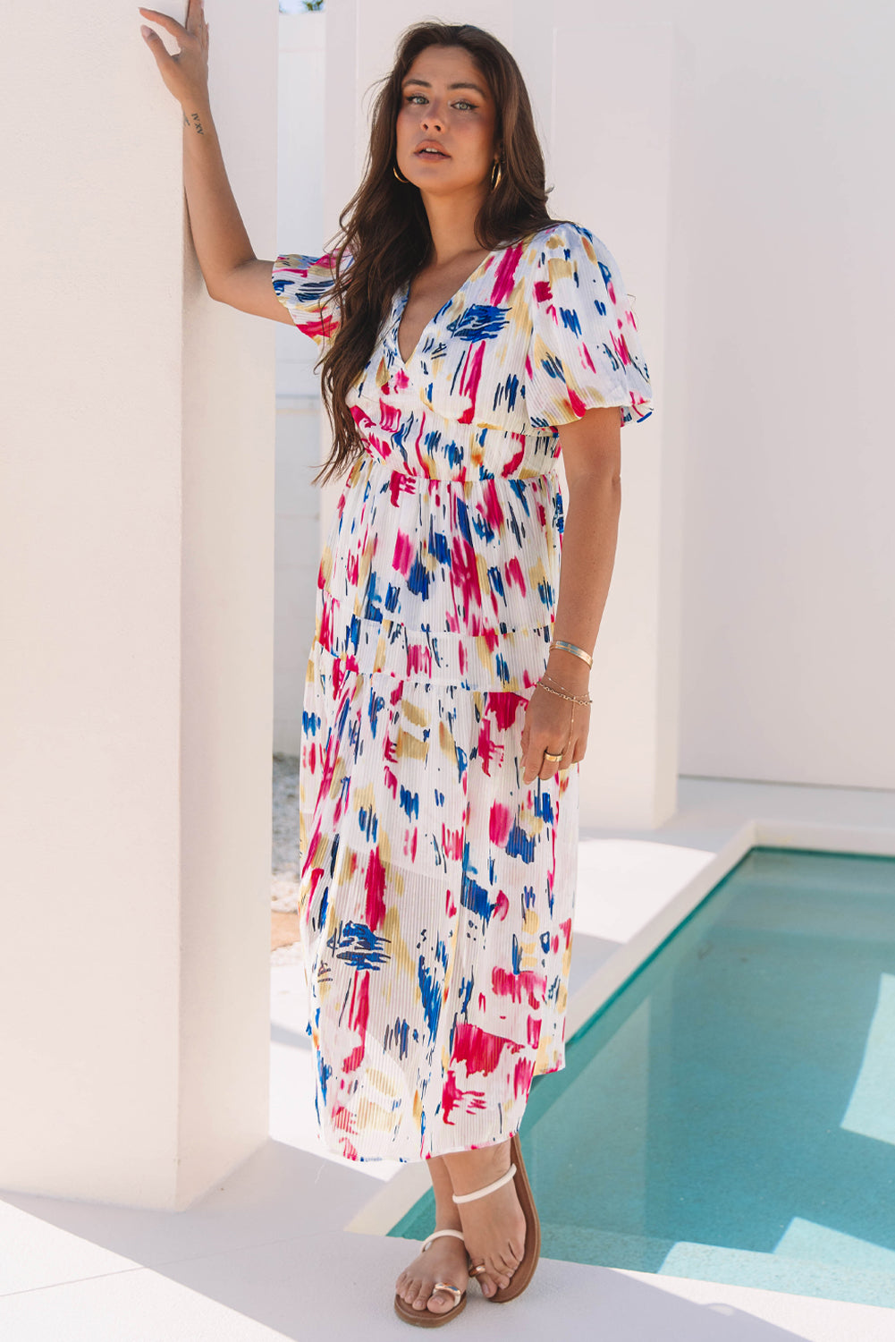 Nyomi Short Puff Sleeve Tiered Maxi Dress-3