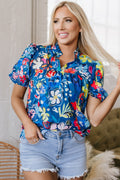 Ainara Flower Puff Short Sleeve Loose Blouse-0