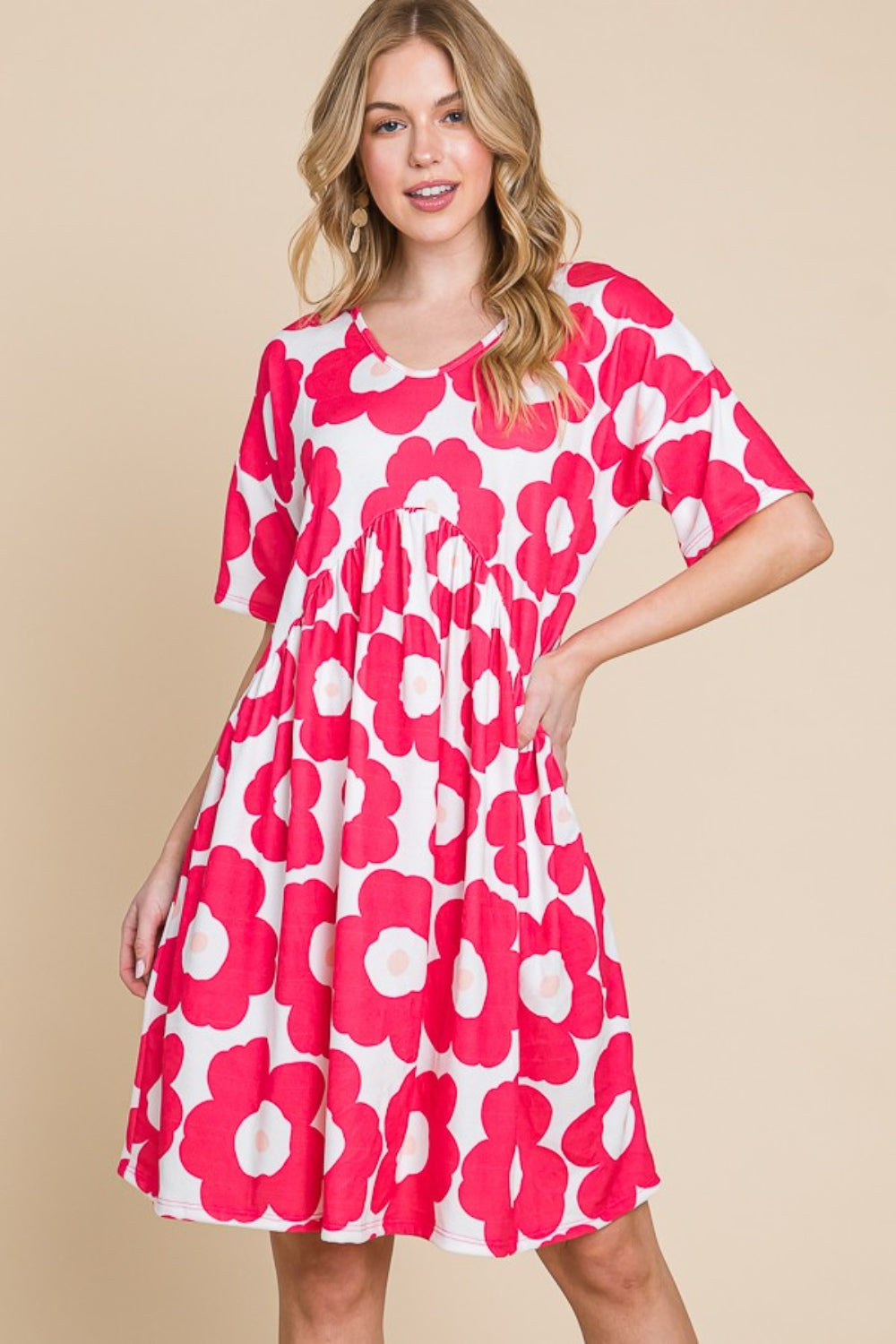 BOMBOM Flower Print Ruched Dress-0