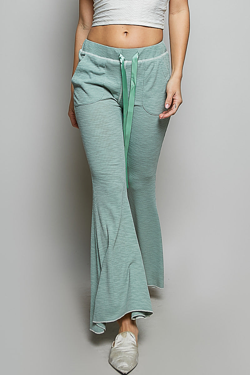 POL Drawstring Textured Ribbed Knit Pants-0