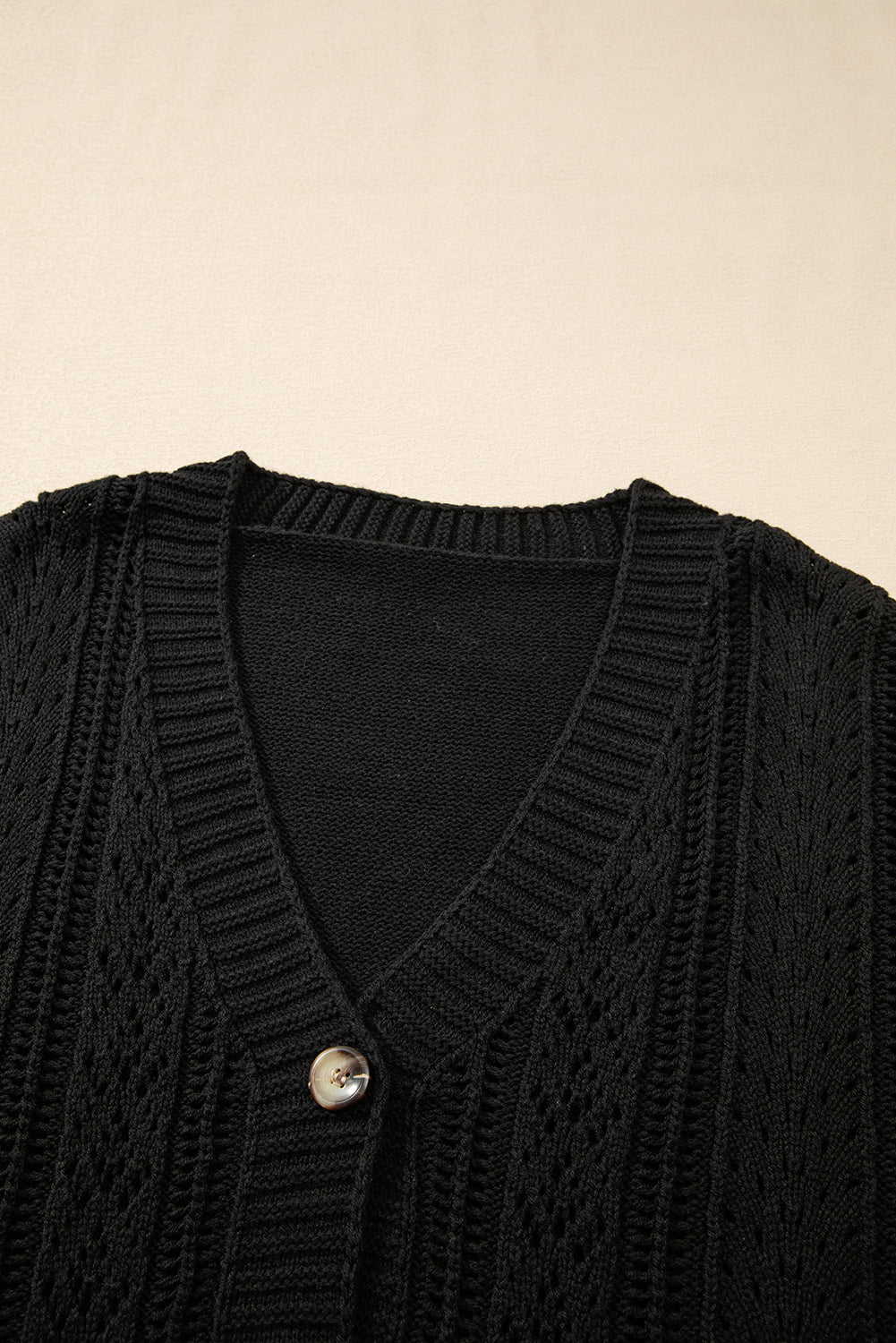 Black Open Knit Drop Shoulder Sweater Cardigan