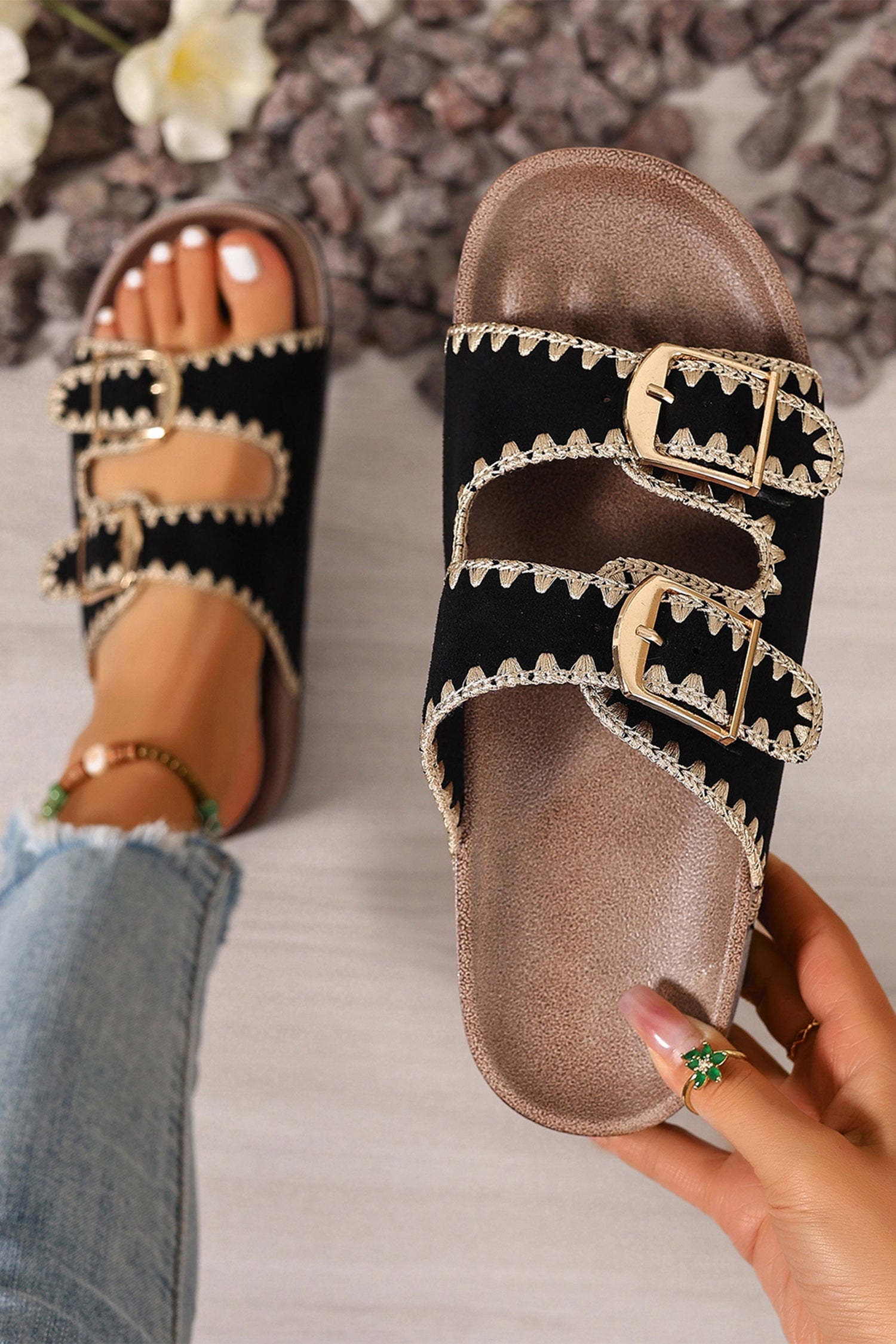 Kehlani Buckle Faux Suede Slippers-0