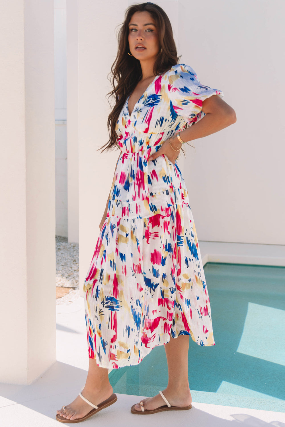 Nyomi Short Puff Sleeve Tiered Maxi Dress-2
