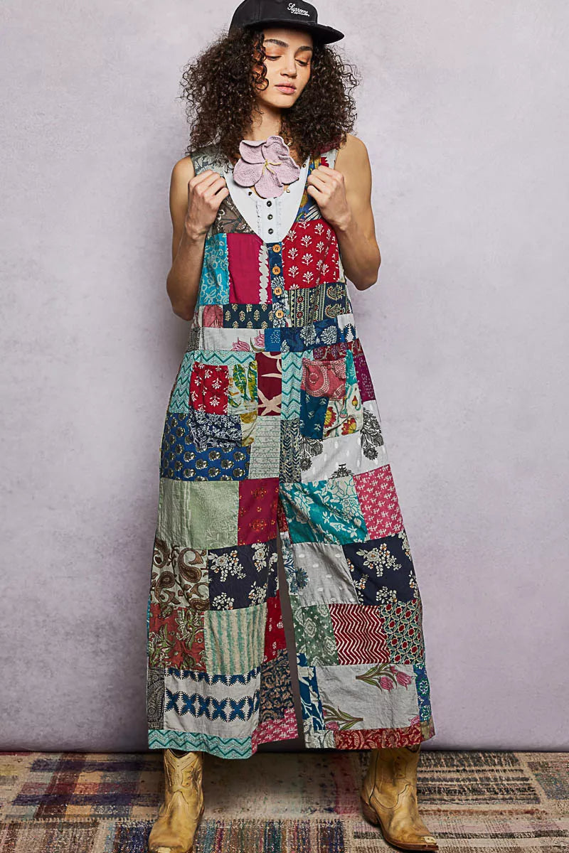 POL Sleeveless Patchwork Wide Leg Jumpsuit-1