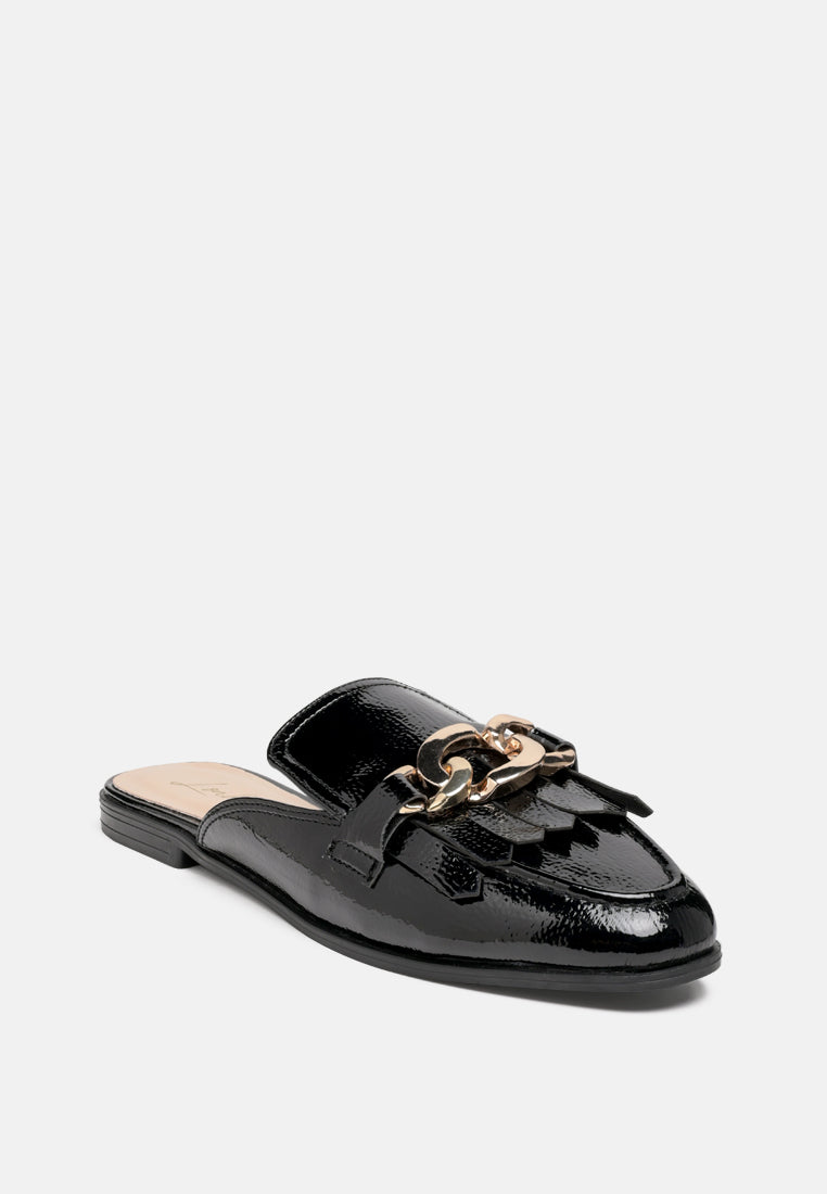 Gladioli Metal Buckled Fringe Detail Mules-2