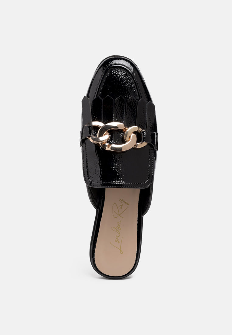 Gladioli Metal Buckled Fringe Detail Mules-4