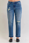 Judy Blue Full Size Mid Rise Bf Patch & Repair Destroy Release Hem Jeans Plus Size-0