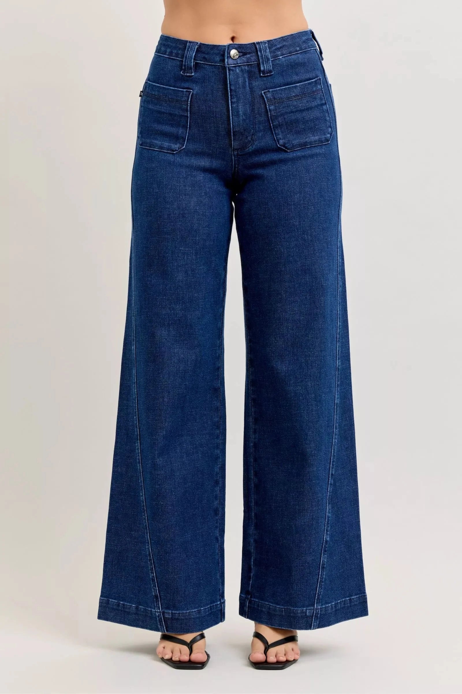Judy Blue High-Waisted Retro Wide Jeans with Patch Pkts & Twisted Seams-0