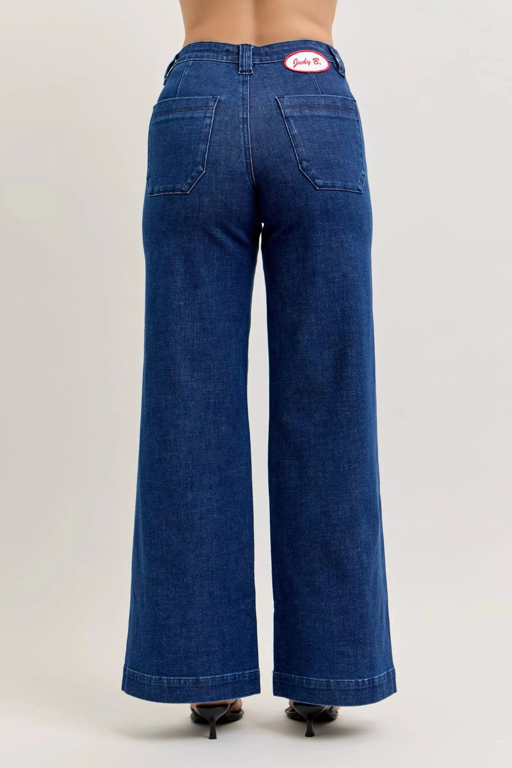 Judy Blue High-Waisted Retro Wide Jeans with Patch Pkts & Twisted Seams-3