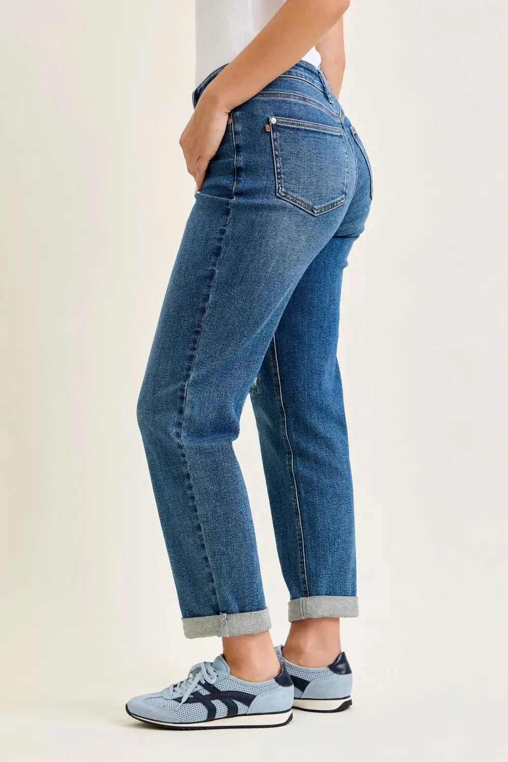 Judy Blue Mid Rise Boyfriend Embroidered Repair Patch Jeans-2