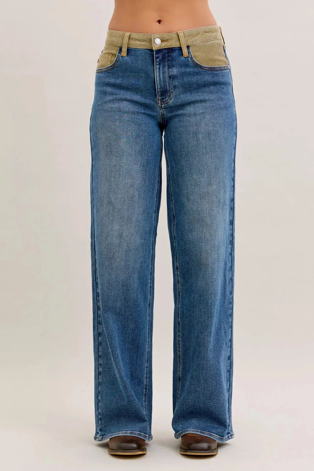 Judy Blue MR Column Straight Jeans with Corduroy Waist-0